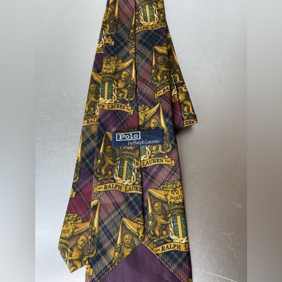 Vintage Polo Ralph Lauren Silk Tie Lions Crest Preppy USA Made - Picture 3 of 5